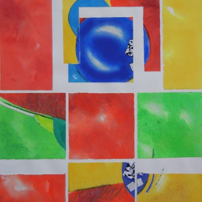 Collage Art by Margaret Hyde - Big Games - is an abstract image with a vivid color palette and a playful design