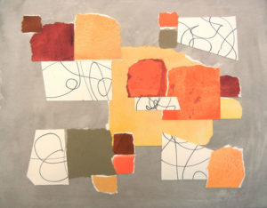 Collage art by Margaret Hyde - Inventing a Future - is an abstract image with an inspirational theme and a gray background