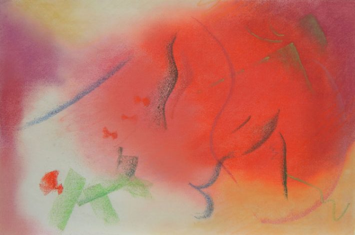 Pastel Art by Margaret Hyde - Great Potential - abstract image with playful design in red color palette